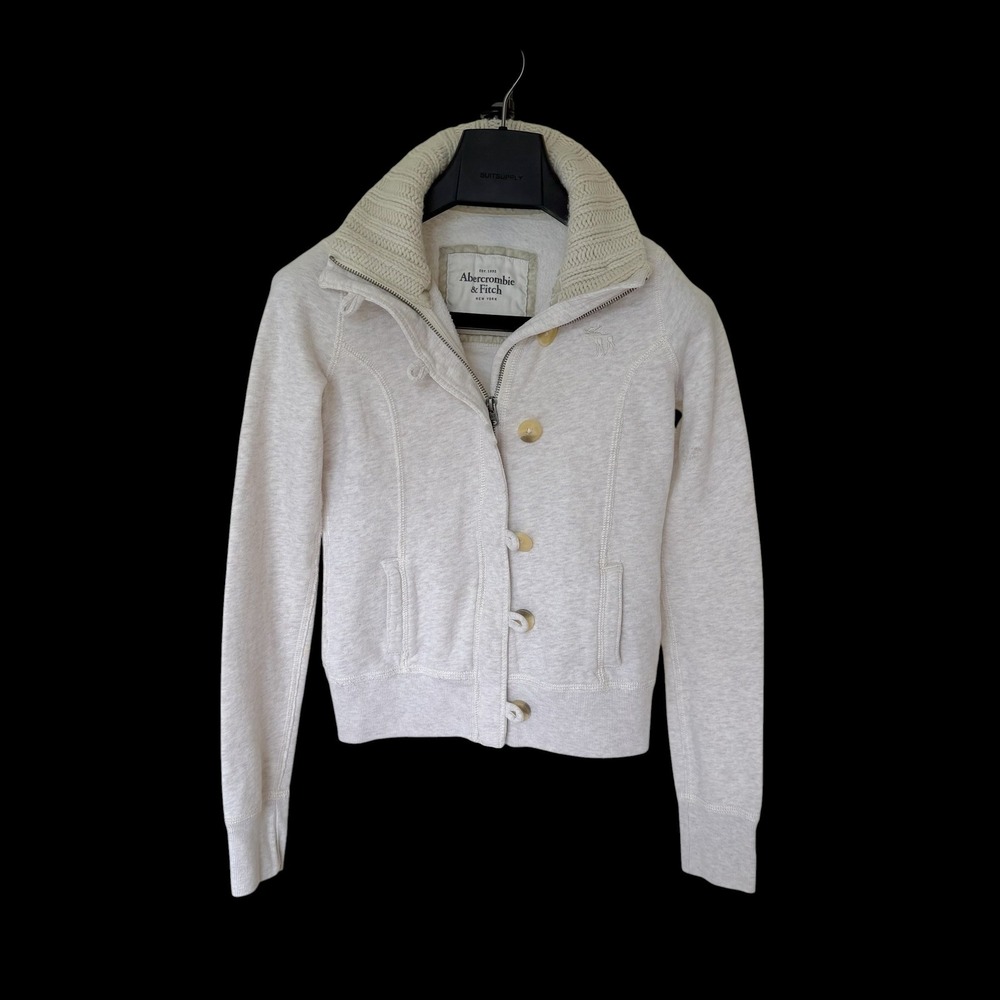 Abercrombie & Fitch Oatmeal Knit Collar Zip Up Sweatshirt XS